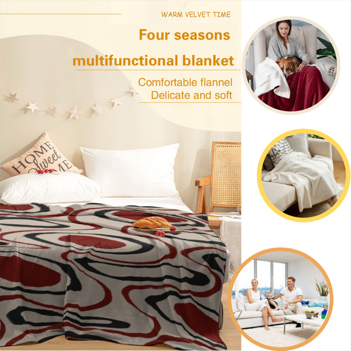 Eclectic Design Hazy Grove Warm Coral Cozy Flannel Bed Blanket