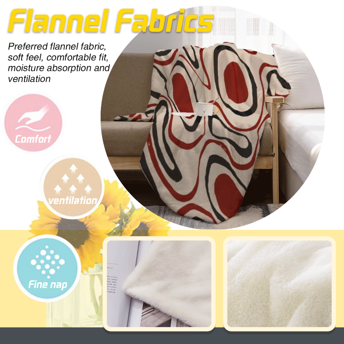 Eclectic Design Hazy Grove Warm Coral Cozy Flannel Bed Blanket