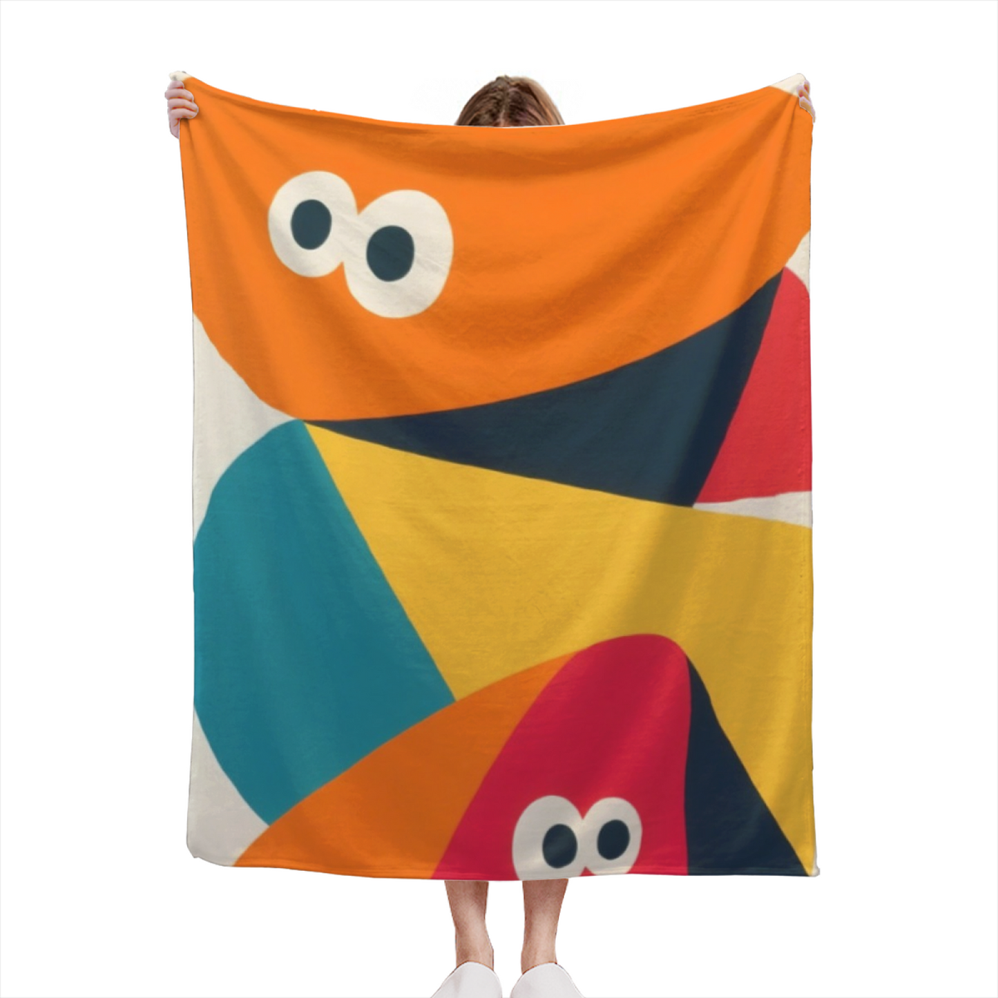 Colorful Geometric Cartoon Eyes Throw Blanket ¨C Playful Abstract Printed Cozy Blanket