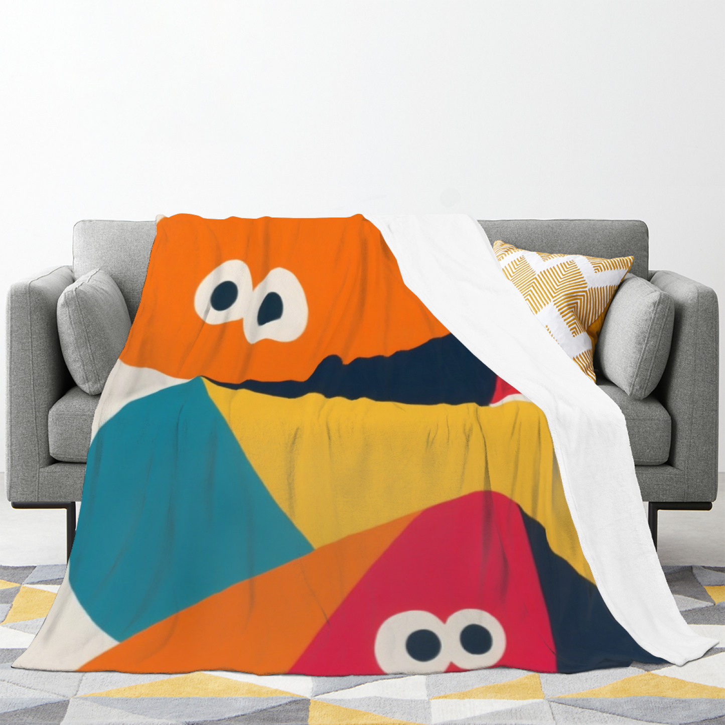 Colorful Geometric Cartoon Eyes Throw Blanket ¨C Playful Abstract Printed Cozy Blanket
