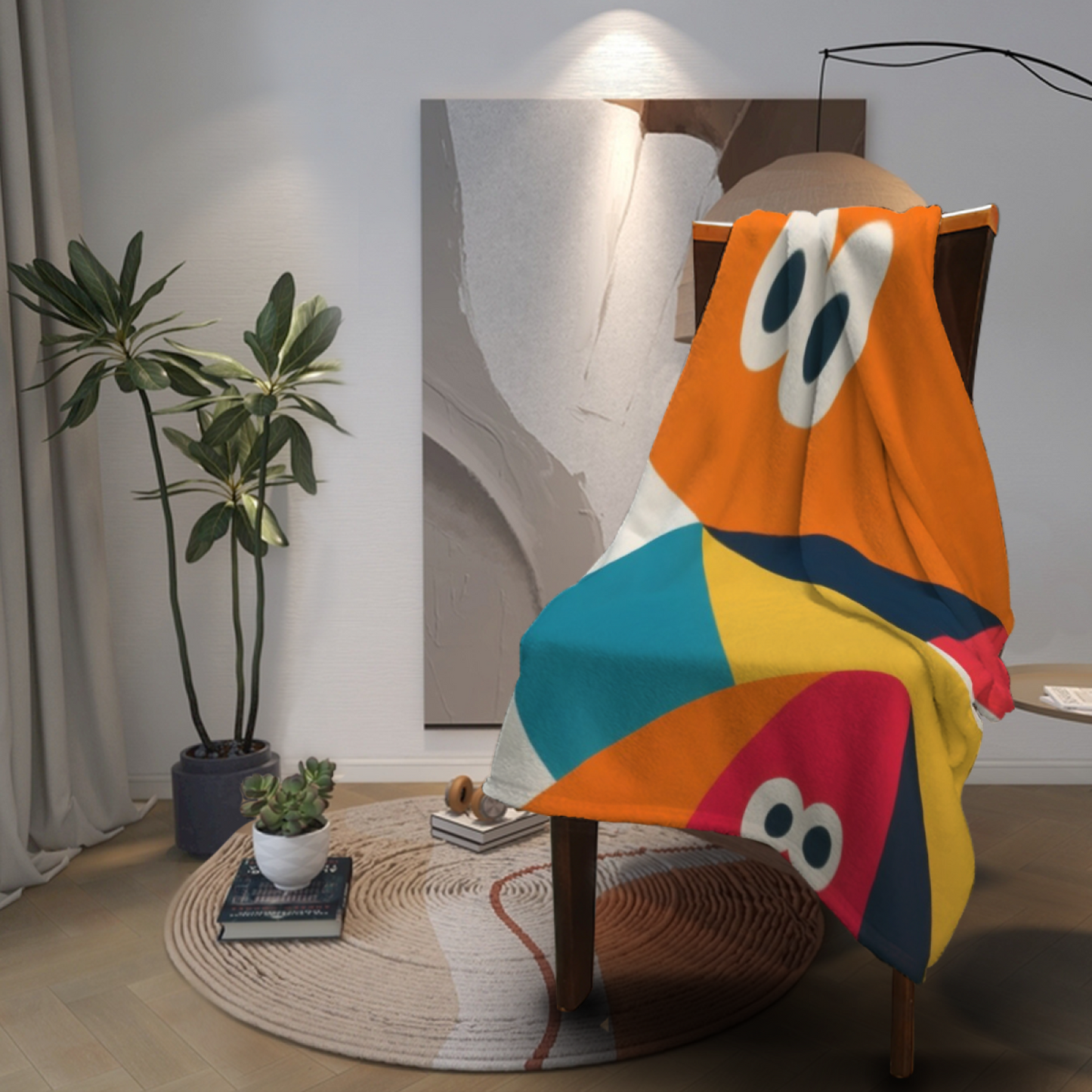 Colorful Geometric Cartoon Eyes Throw Blanket ¨C Playful Abstract Printed Cozy Blanket