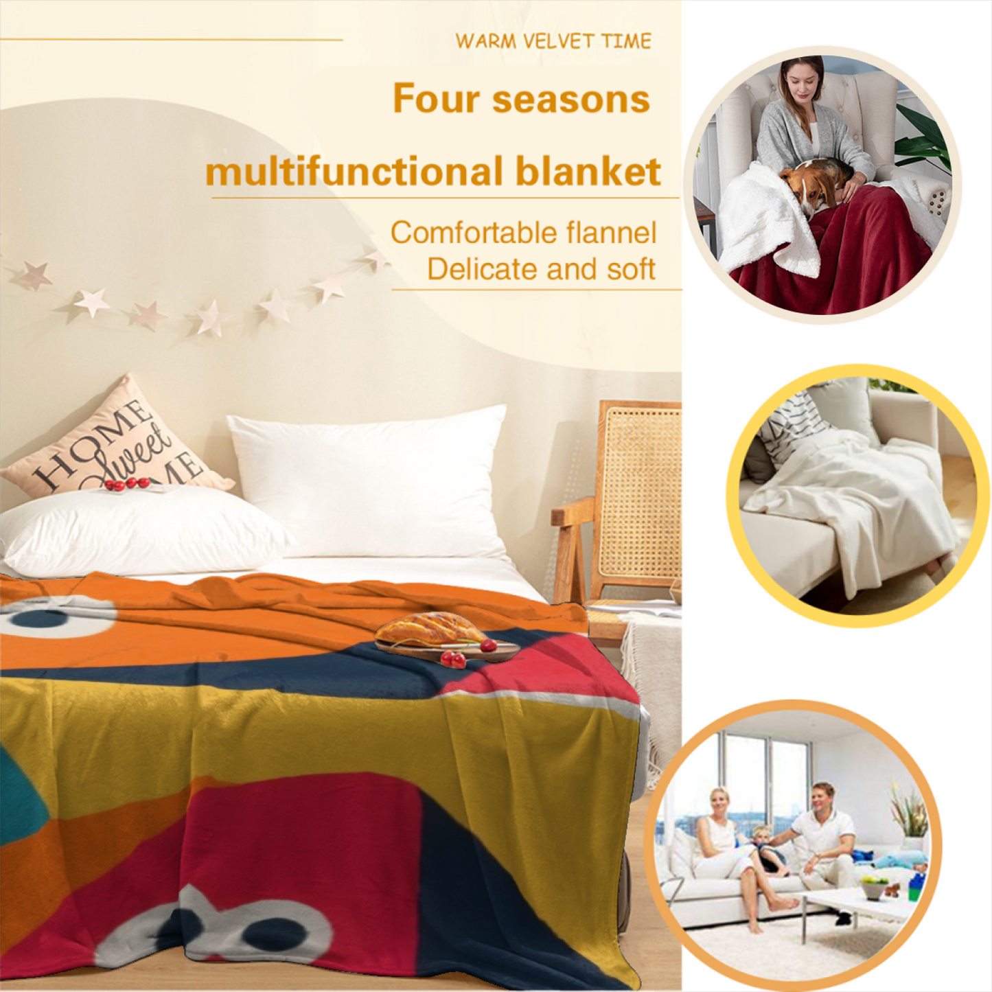 Colorful Geometric Cartoon Eyes Throw Blanket ¨C Playful Abstract Printed Cozy Blanket