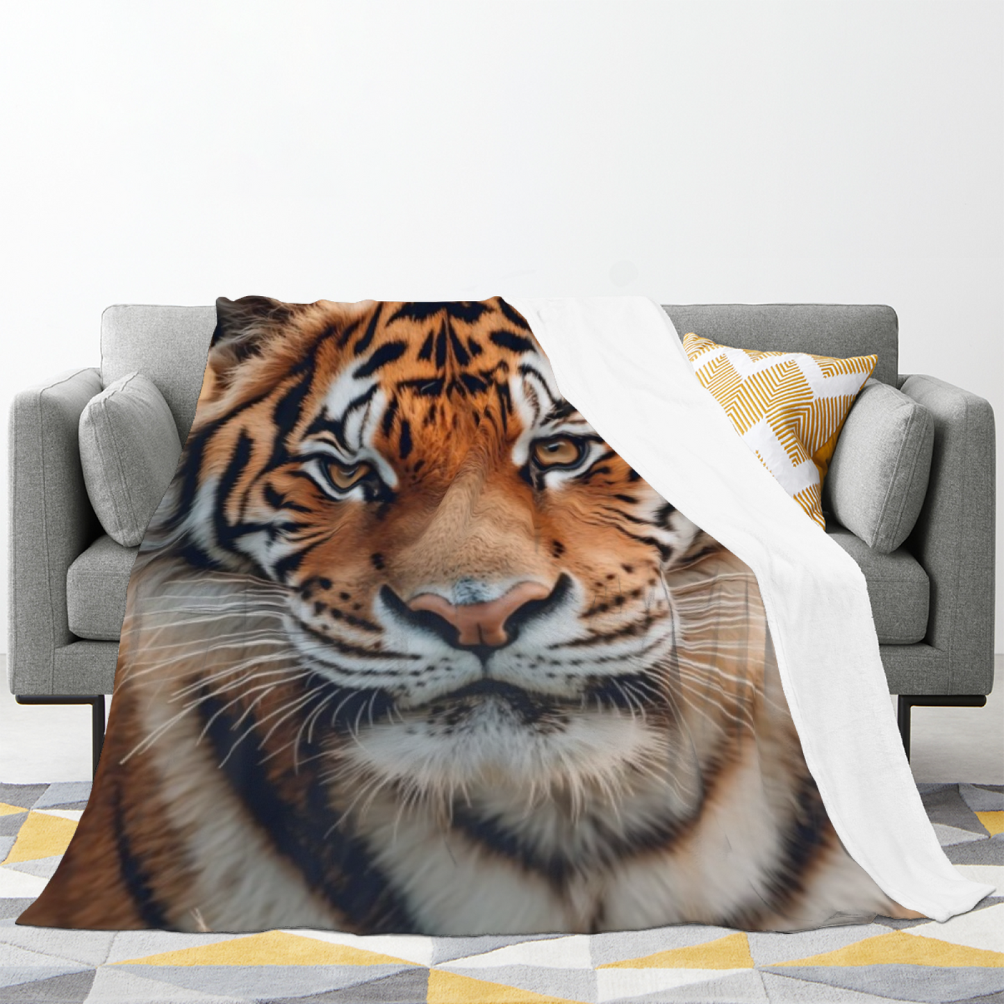 Tiger Face Flannel Throw Blanket ¨C Realistic Wild Animal Portrait