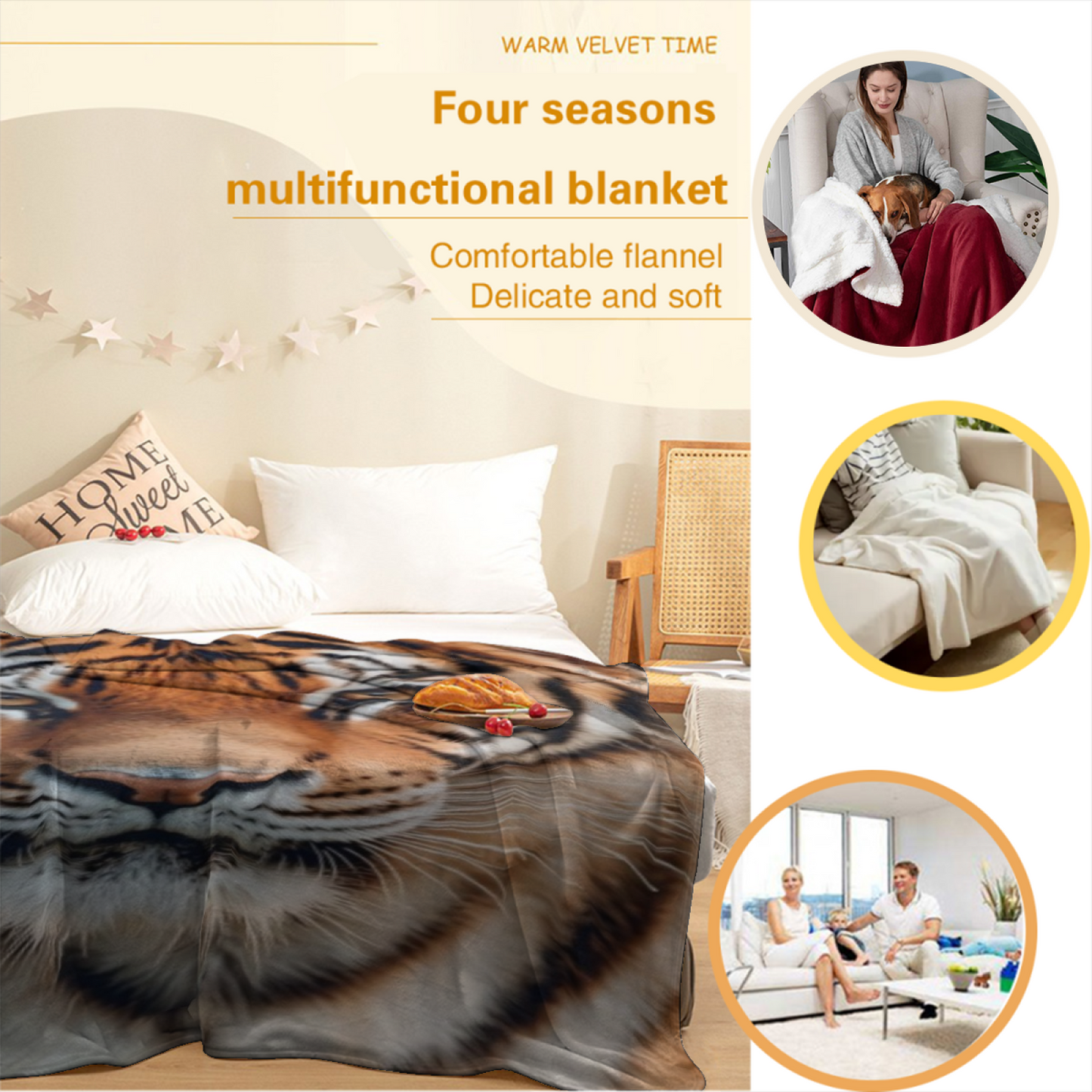 Tiger Face Flannel Throw Blanket ¨C Realistic Wild Animal Portrait