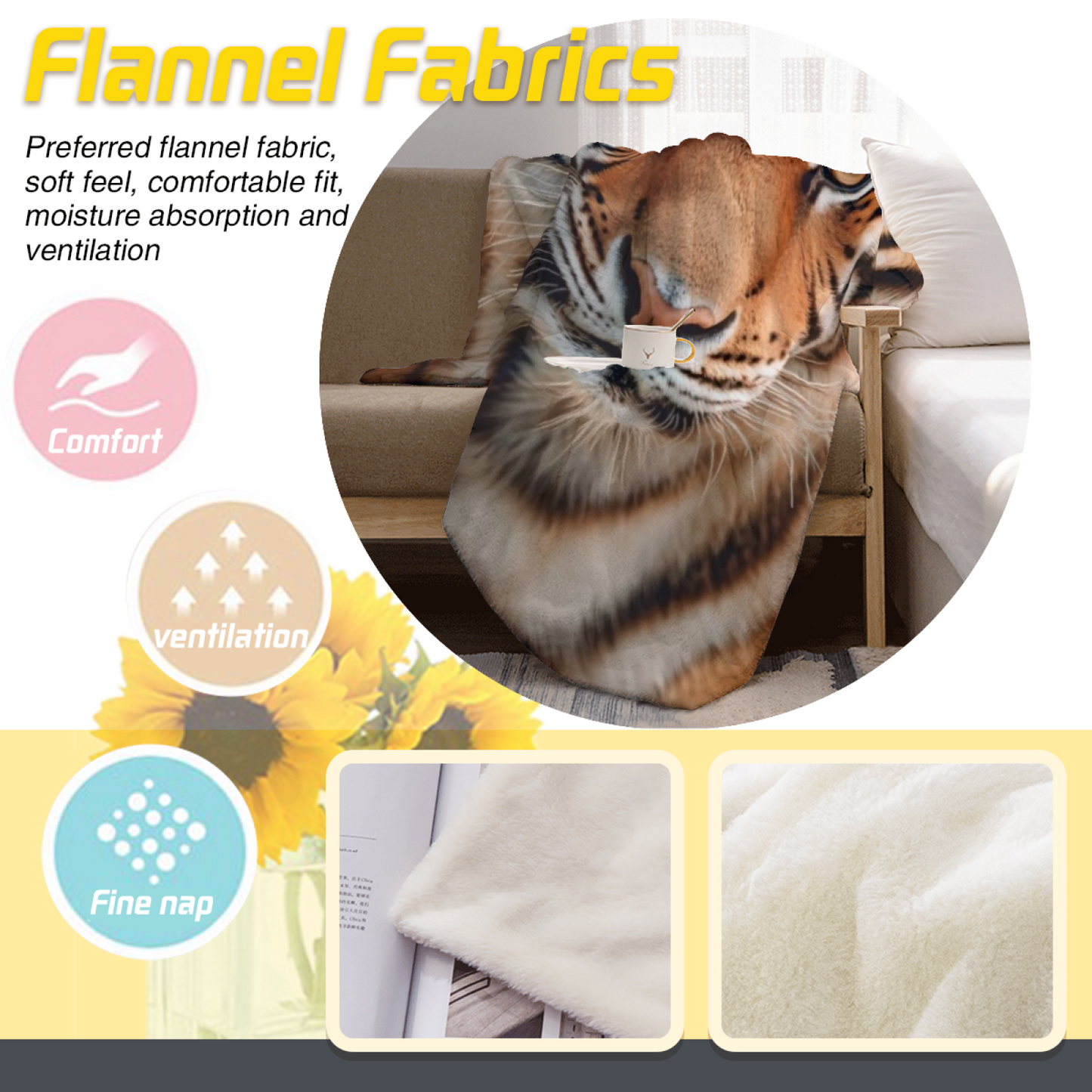 Tiger Face Flannel Throw Blanket ¨C Realistic Wild Animal Portrait