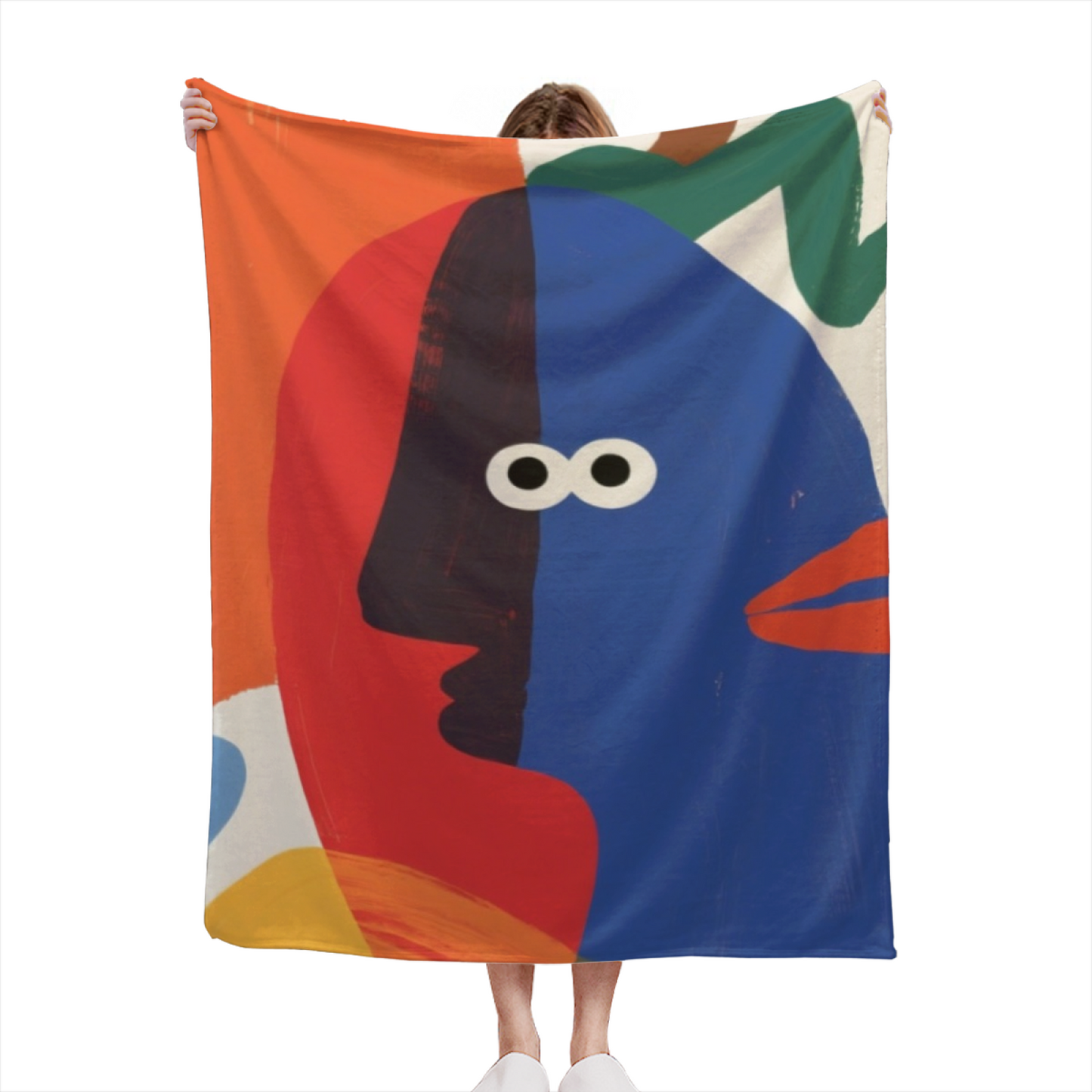 Minimal Colorful Character Flannel Throw Blanket ¨C Modern Abstract Cartoon Design