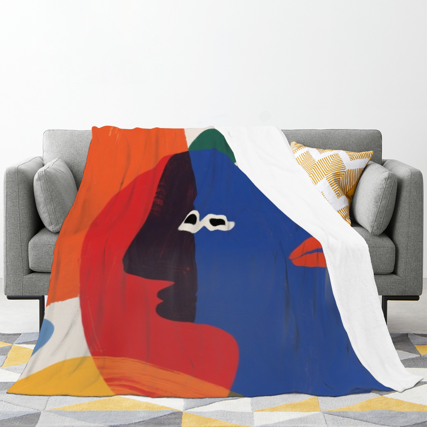 Minimal Colorful Character Flannel Throw Blanket ¨C Modern Abstract Cartoon Design