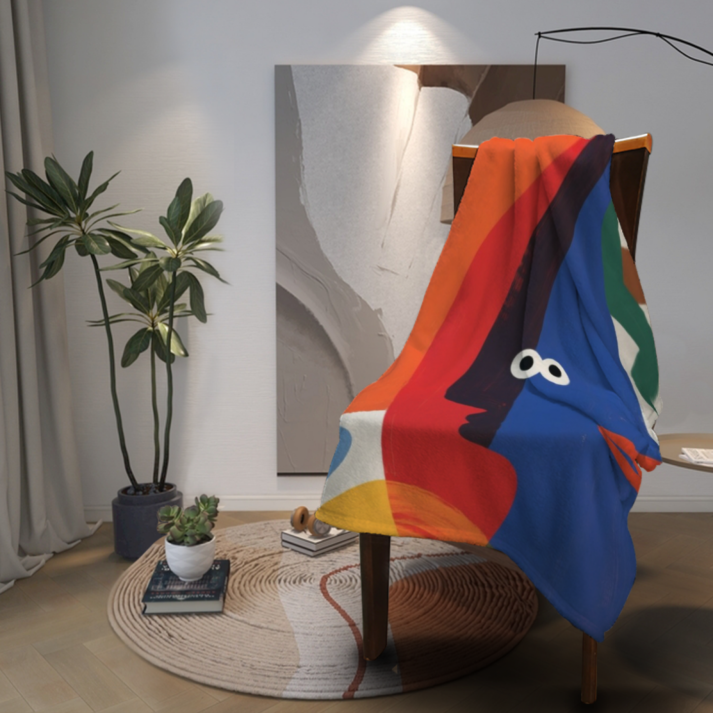 Minimal Colorful Character Flannel Throw Blanket ¨C Modern Abstract Cartoon Design