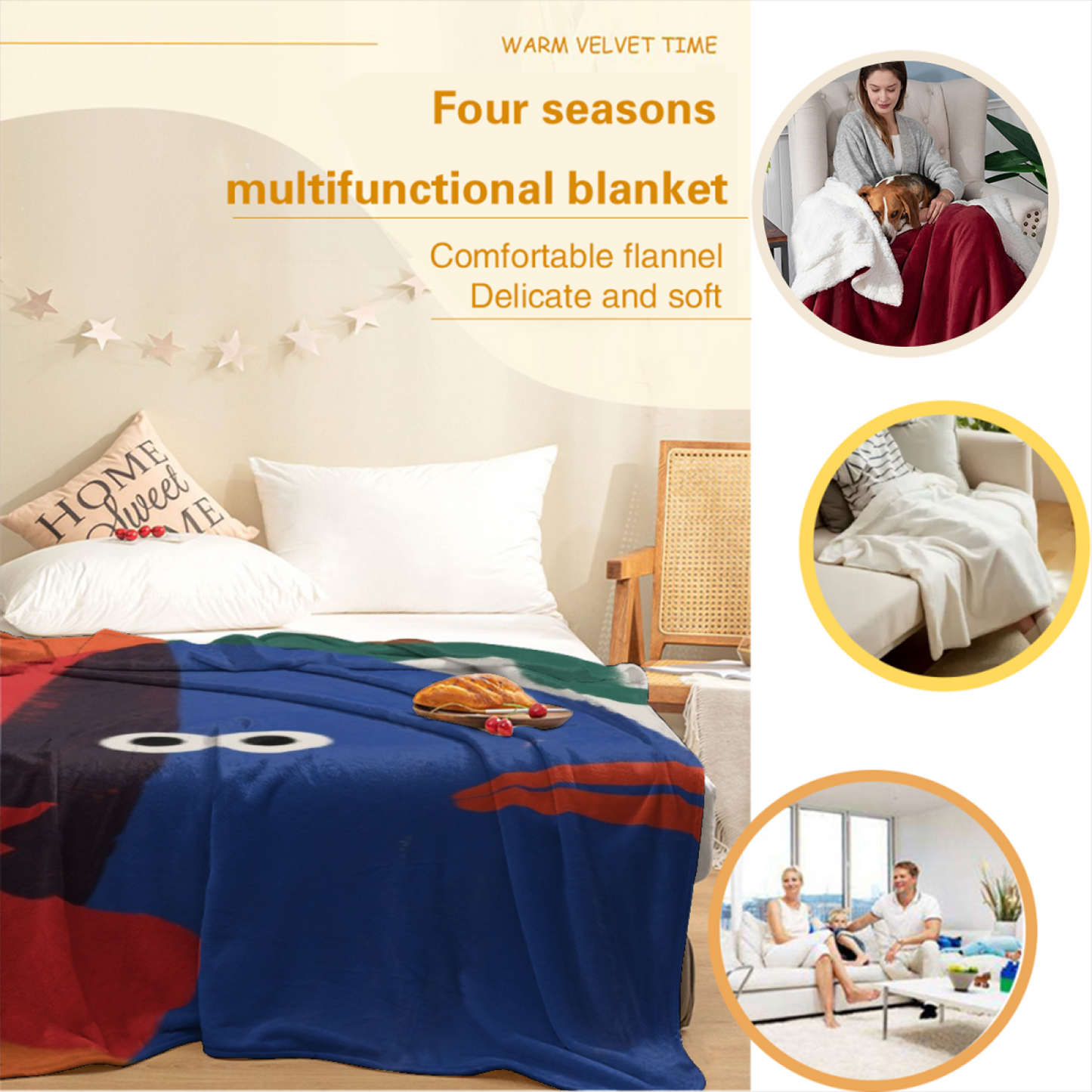 Minimal Colorful Character Flannel Throw Blanket ¨C Modern Abstract Cartoon Design