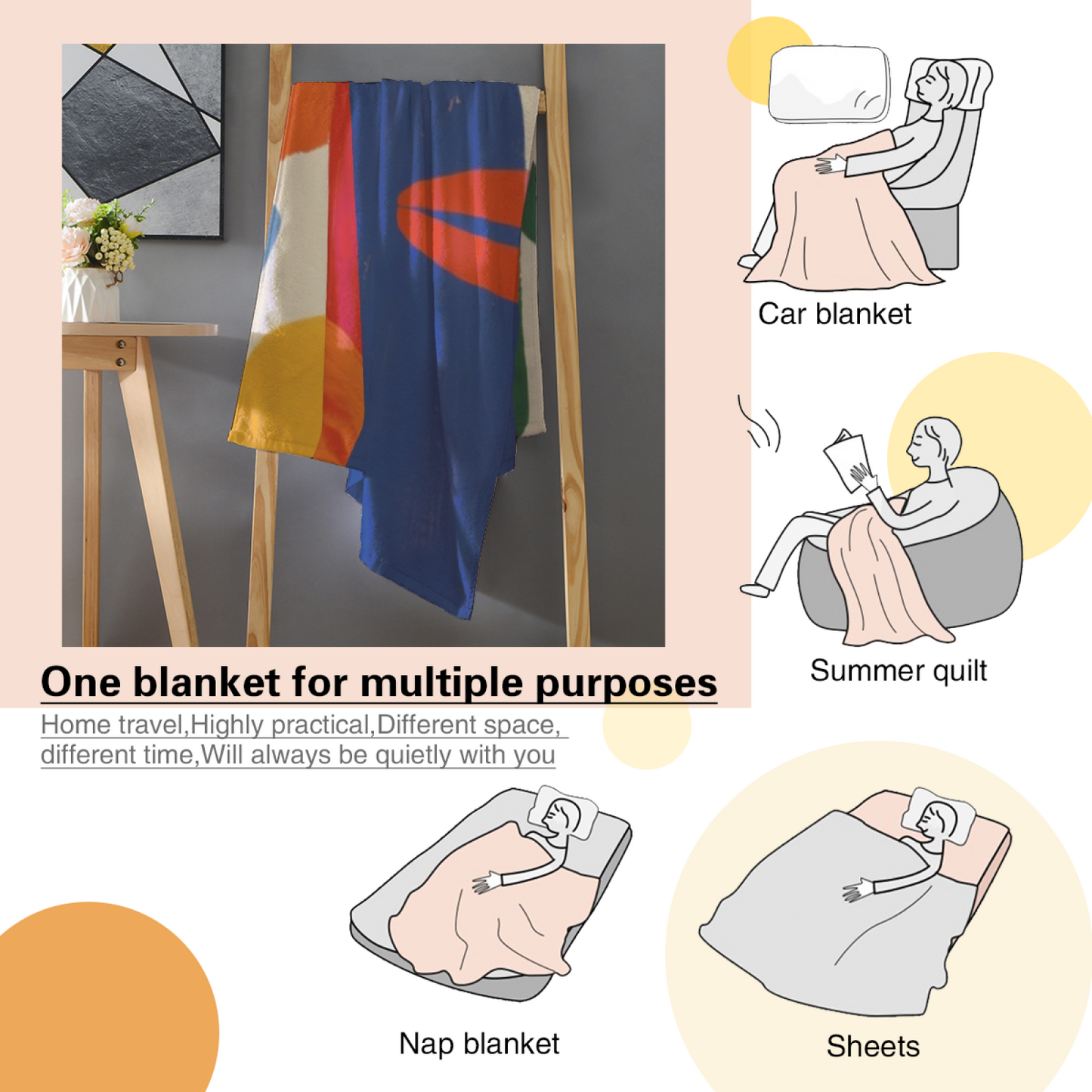 Minimal Colorful Character Flannel Throw Blanket ¨C Modern Abstract Cartoon Design