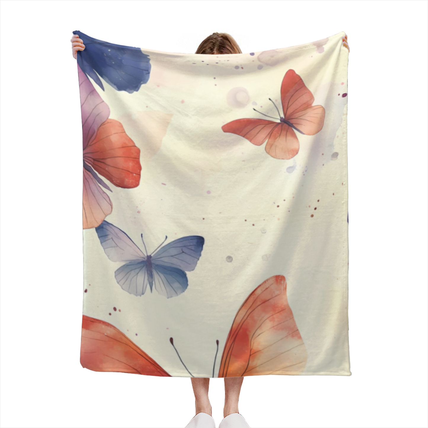 Watercolor Butterfly Flannel Throw Blanket ¨C Soft Pastel Garden Print
