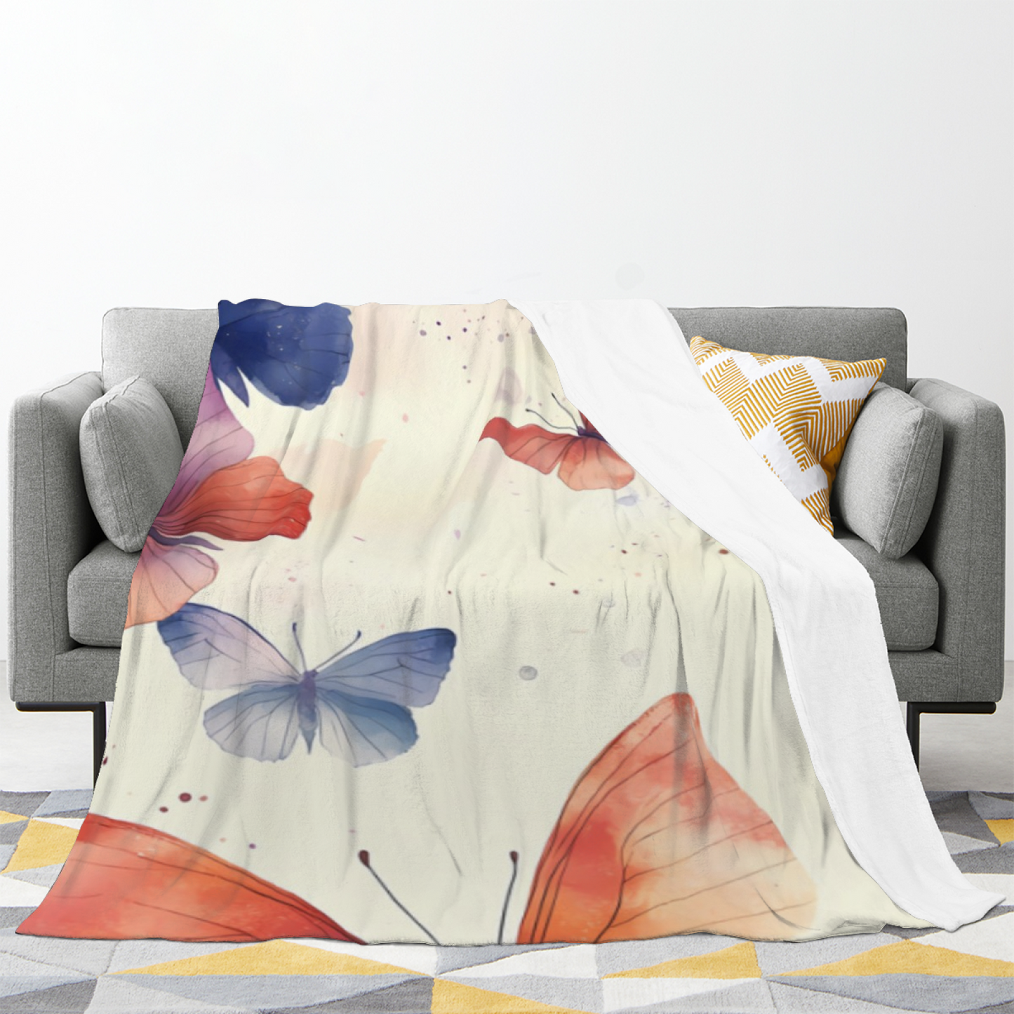 Watercolor Butterfly Flannel Throw Blanket ¨C Soft Pastel Garden Print