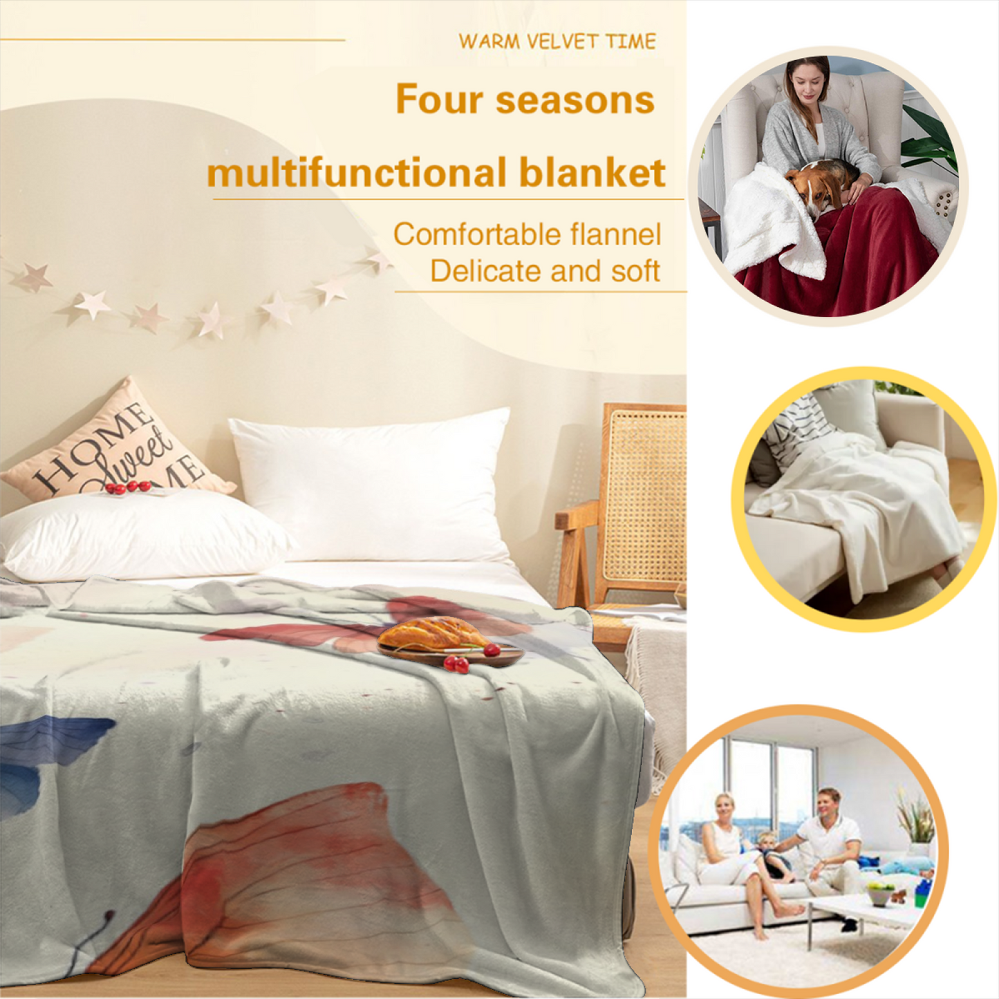 Watercolor Butterfly Flannel Throw Blanket ¨C Soft Pastel Garden Print