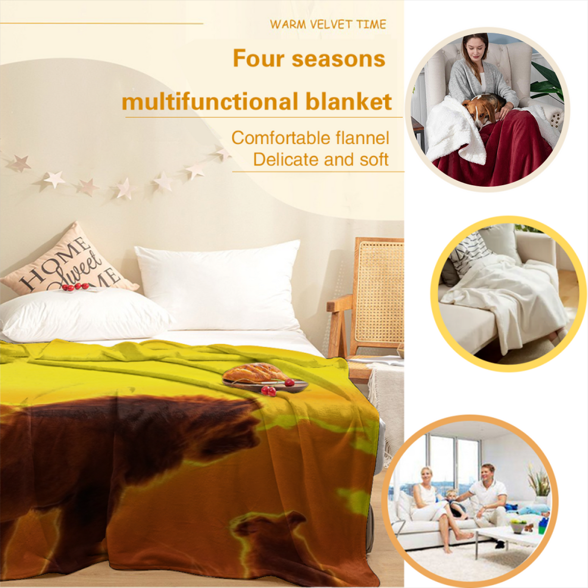 Luminous Rhapsody Inspired Cozy Flannel Bed Blanket ¨C Earthy Neutral Palette