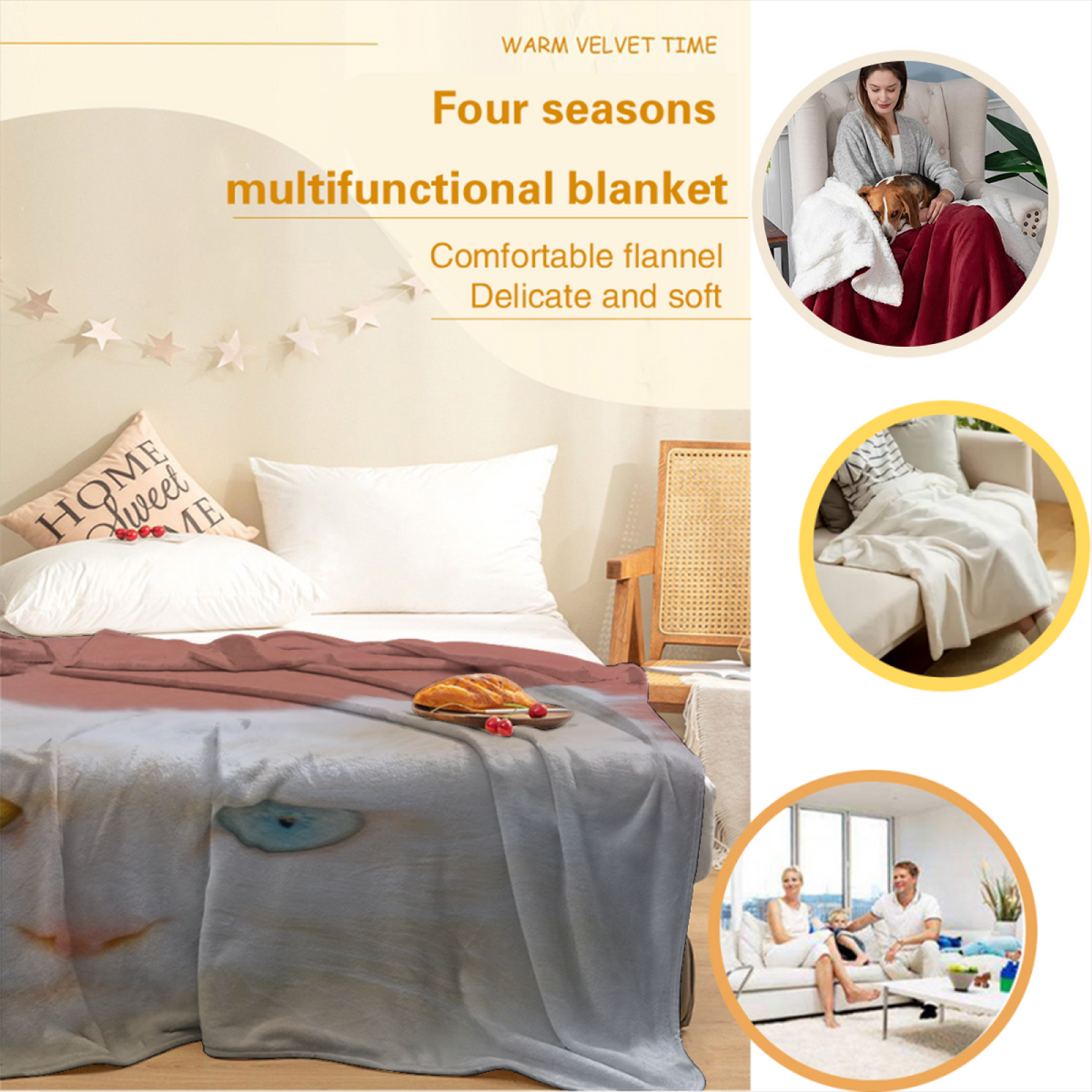 Solstice Vista Soft Neutral Art Cozy Flannel Bed Blanket