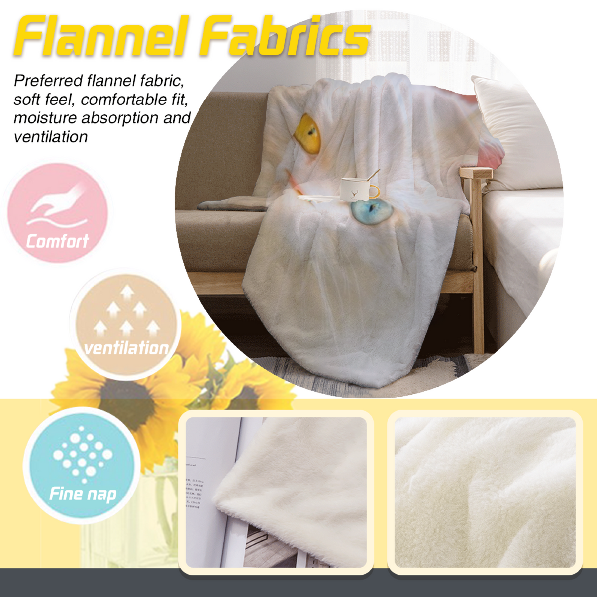 Solstice Vista Soft Neutral Art Cozy Flannel Bed Blanket