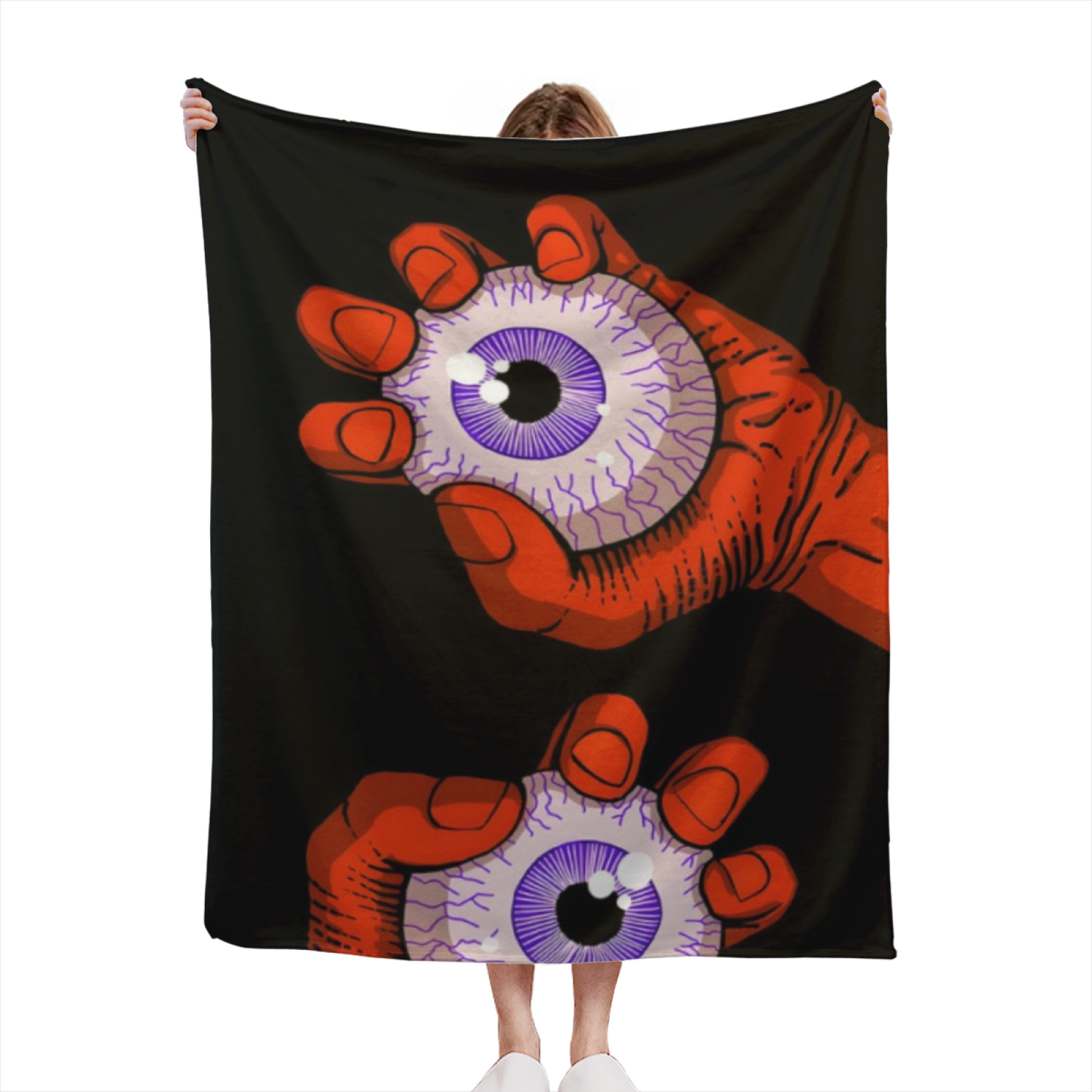 Giant Eyeball and Rainbow Tongue Flannel Throw Blanket ¨C Colorful Horror Graphic