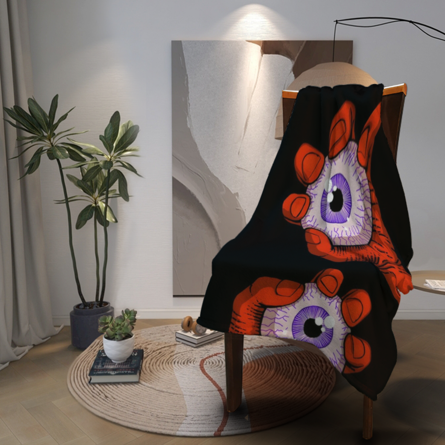 Giant Eyeball and Rainbow Tongue Flannel Throw Blanket ¨C Colorful Horror Graphic
