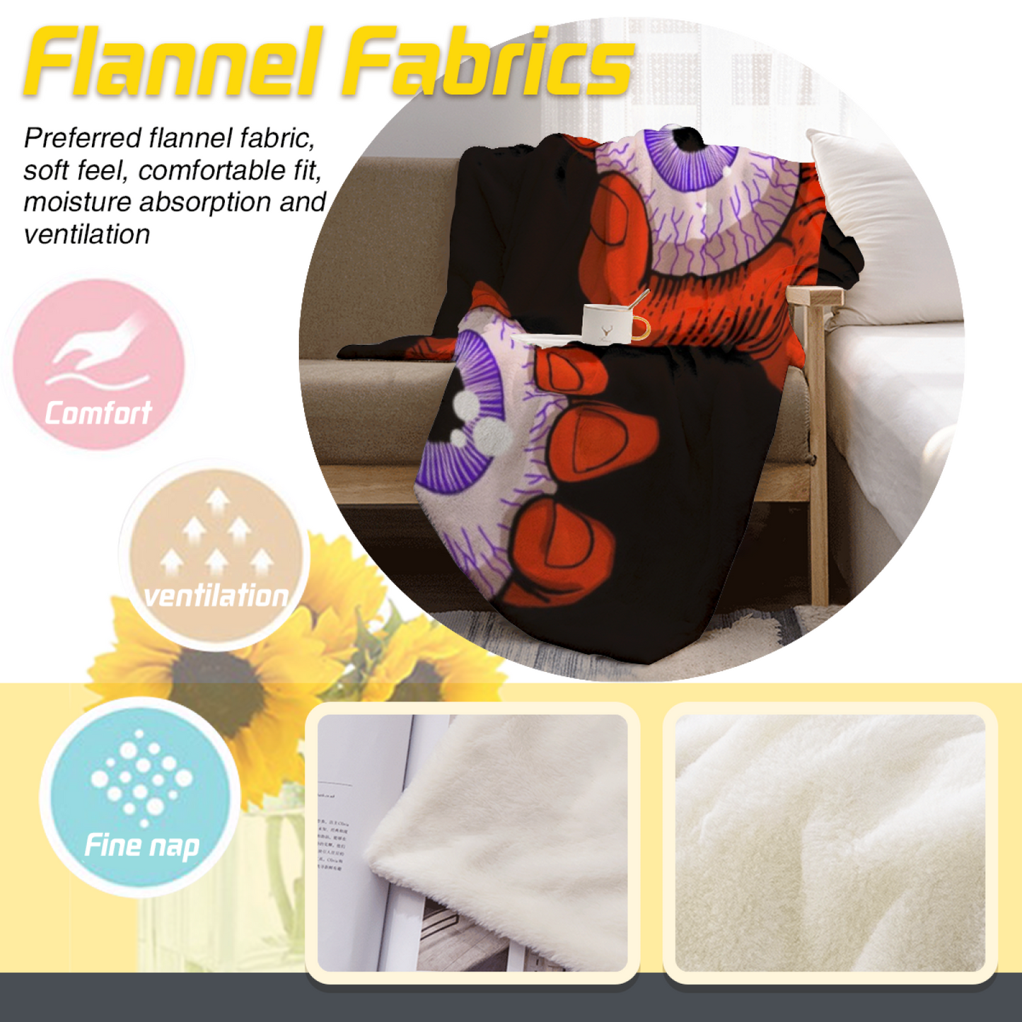 Giant Eyeball and Rainbow Tongue Flannel Throw Blanket ¨C Colorful Horror Graphic