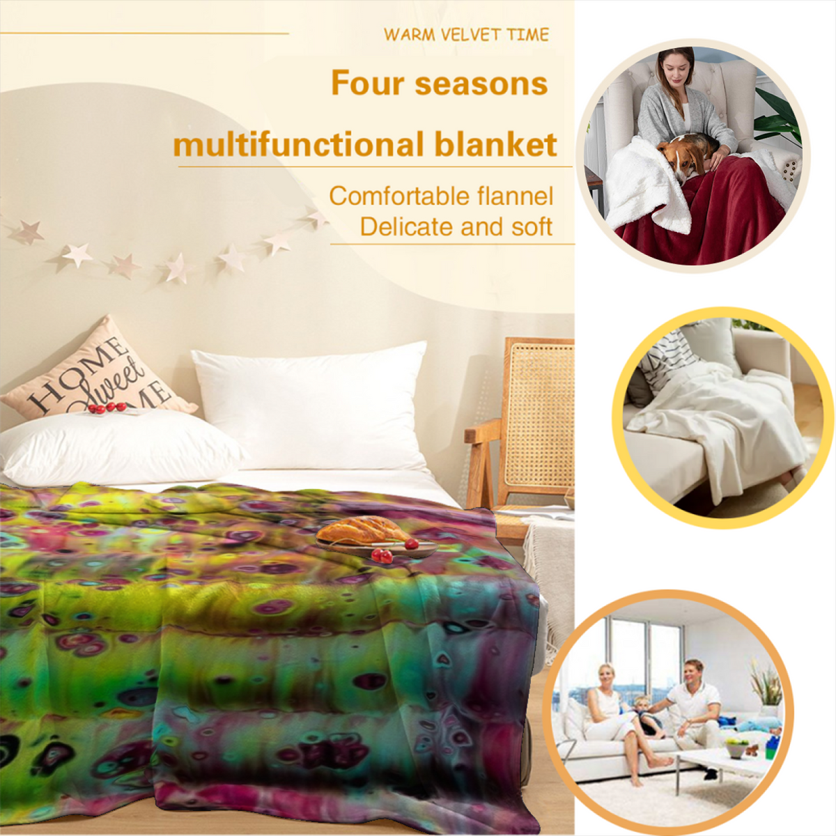 Zephyr Drift Earthy Multicolor Art Cozy Flannel Bed Blanket