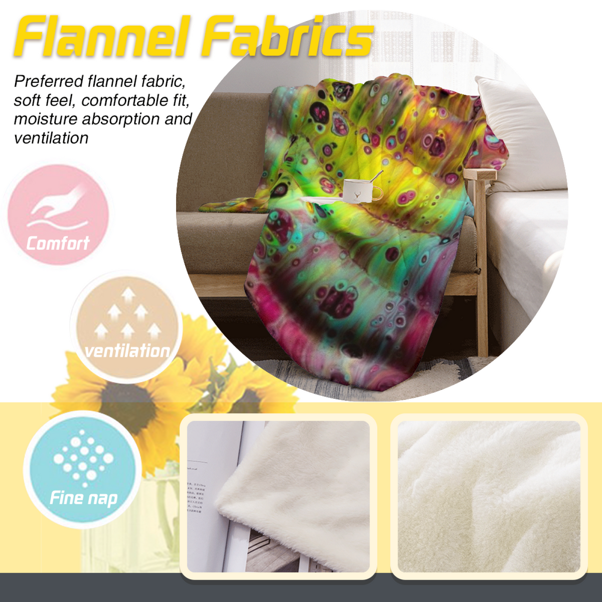 Zephyr Drift Earthy Multicolor Art Cozy Flannel Bed Blanket