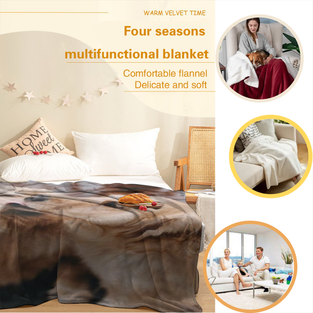 Coral Story Soft Neutral Playful Flannel Throw Blanket