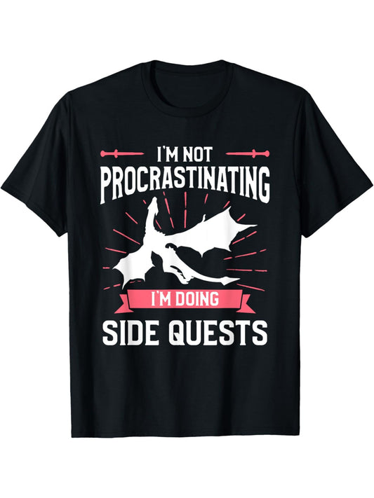 I'm Not Procrastinating I'm Doing Side Quests Retro Trendy Printed T-shirt, Men'S Casual and Comfortable T-shirt Summer, Men'S Short-sleeved Top for Everyday Activities Birthday Gift to Men