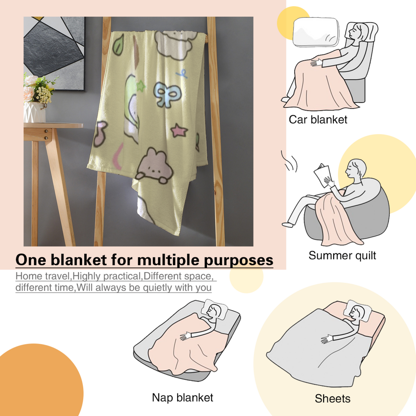 Cute Apple and Character Flannel Throw Blanket ¨C Kawaii Green Fruit Pattern