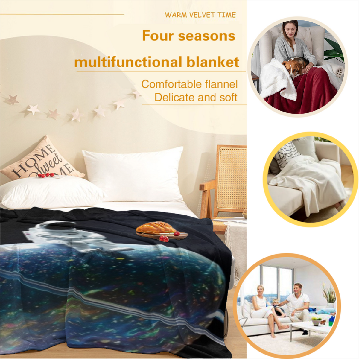 Watercolor Grove Expressive Print Cozy Flannel Bed Blanket in Soft Neutral