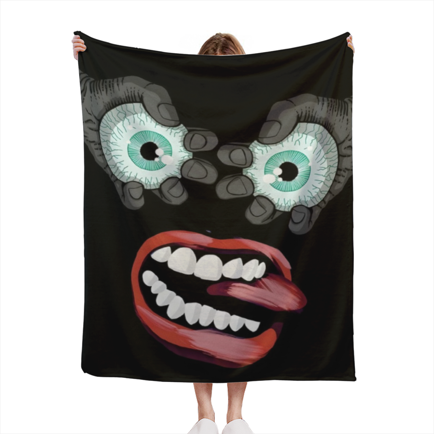 Creepy Eyes and Tongue Flannel Throw Blanket ¨C Dark Gothic Cartoon Design
