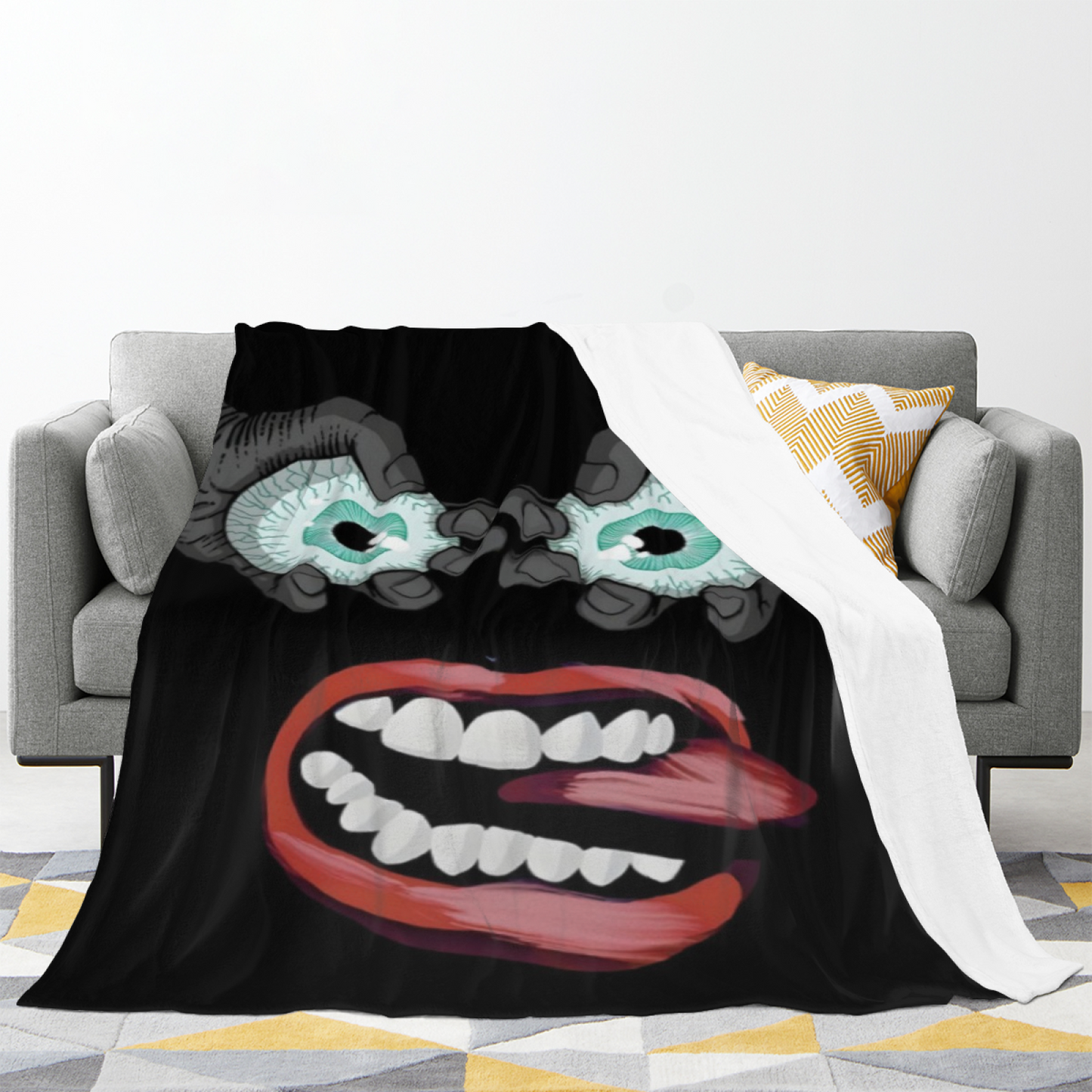 Creepy Eyes and Tongue Flannel Throw Blanket ¨C Dark Gothic Cartoon Design