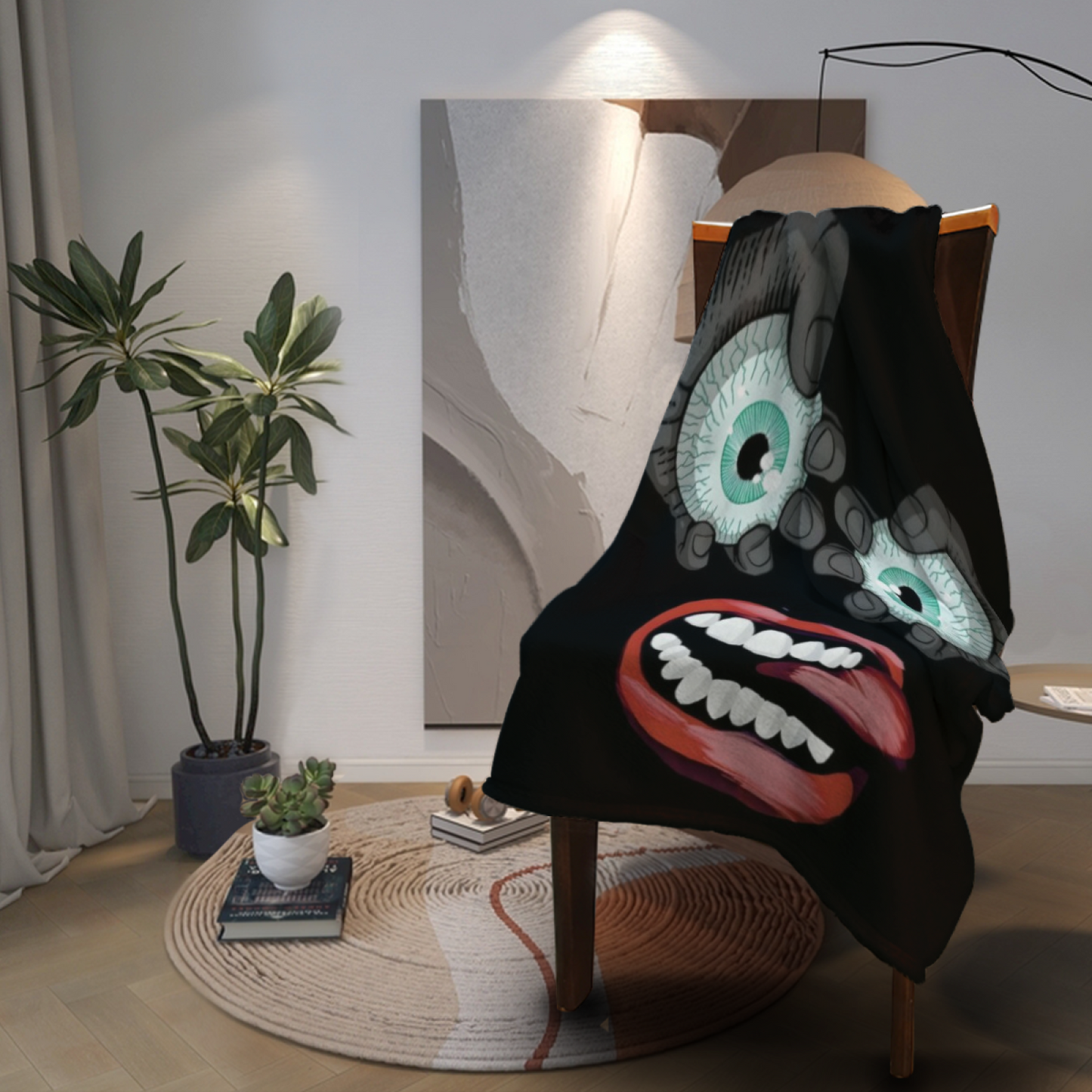 Creepy Eyes and Tongue Flannel Throw Blanket ¨C Dark Gothic Cartoon Design
