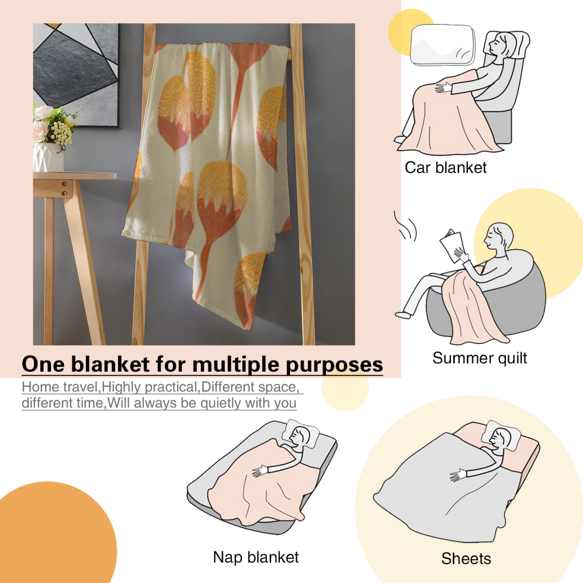 Festival Breeze Home Accent Soft Flannel Blanket ¨C Warm Coral