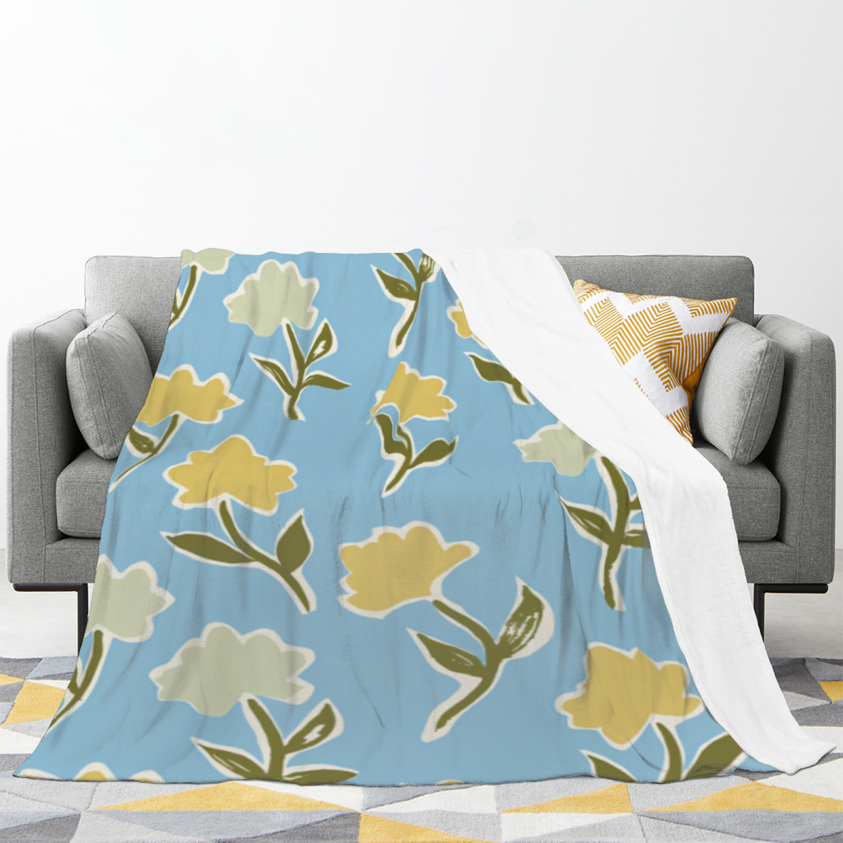 Rust Curved Color Block Plush Flannel Throw