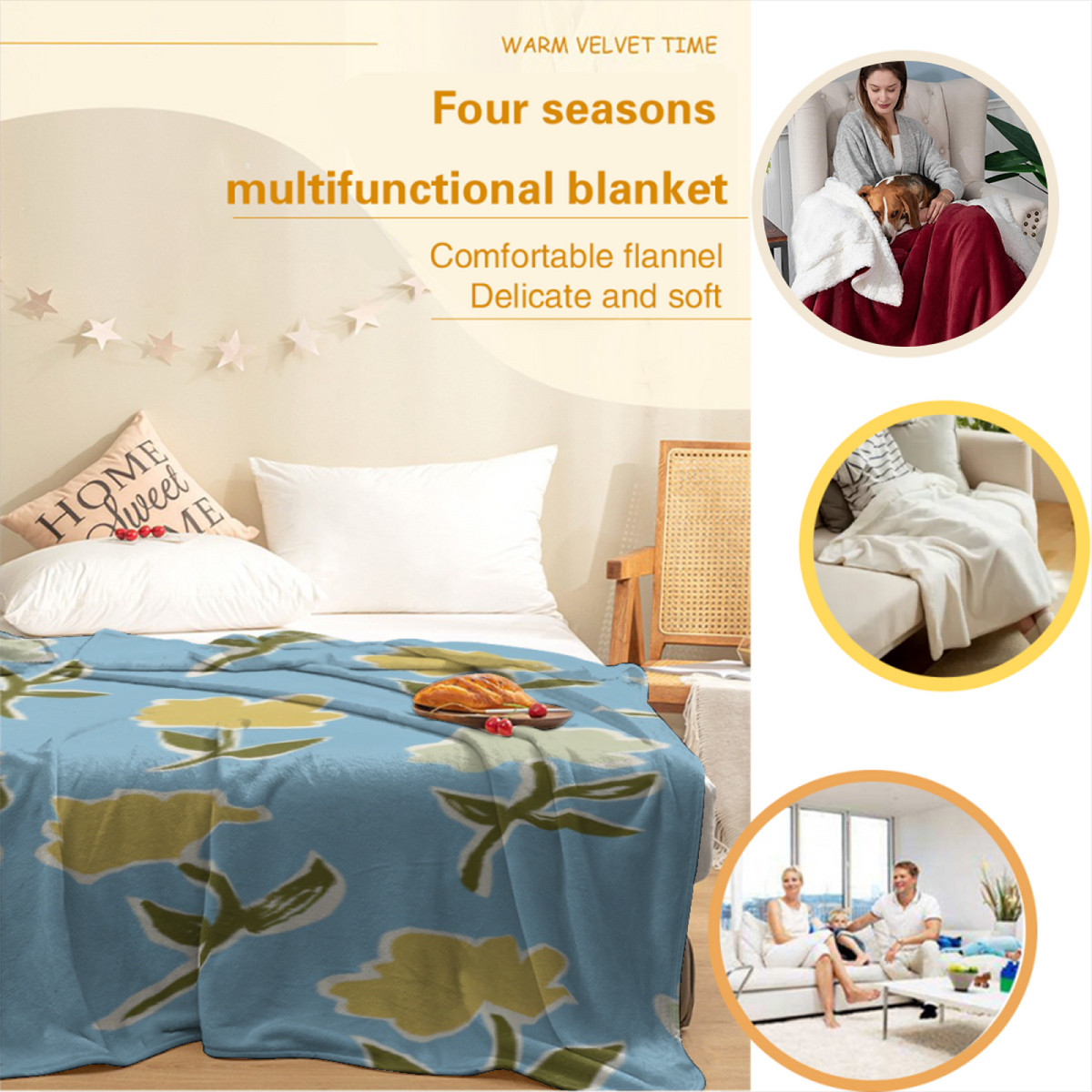 Rust Curved Color Block Plush Flannel Throw