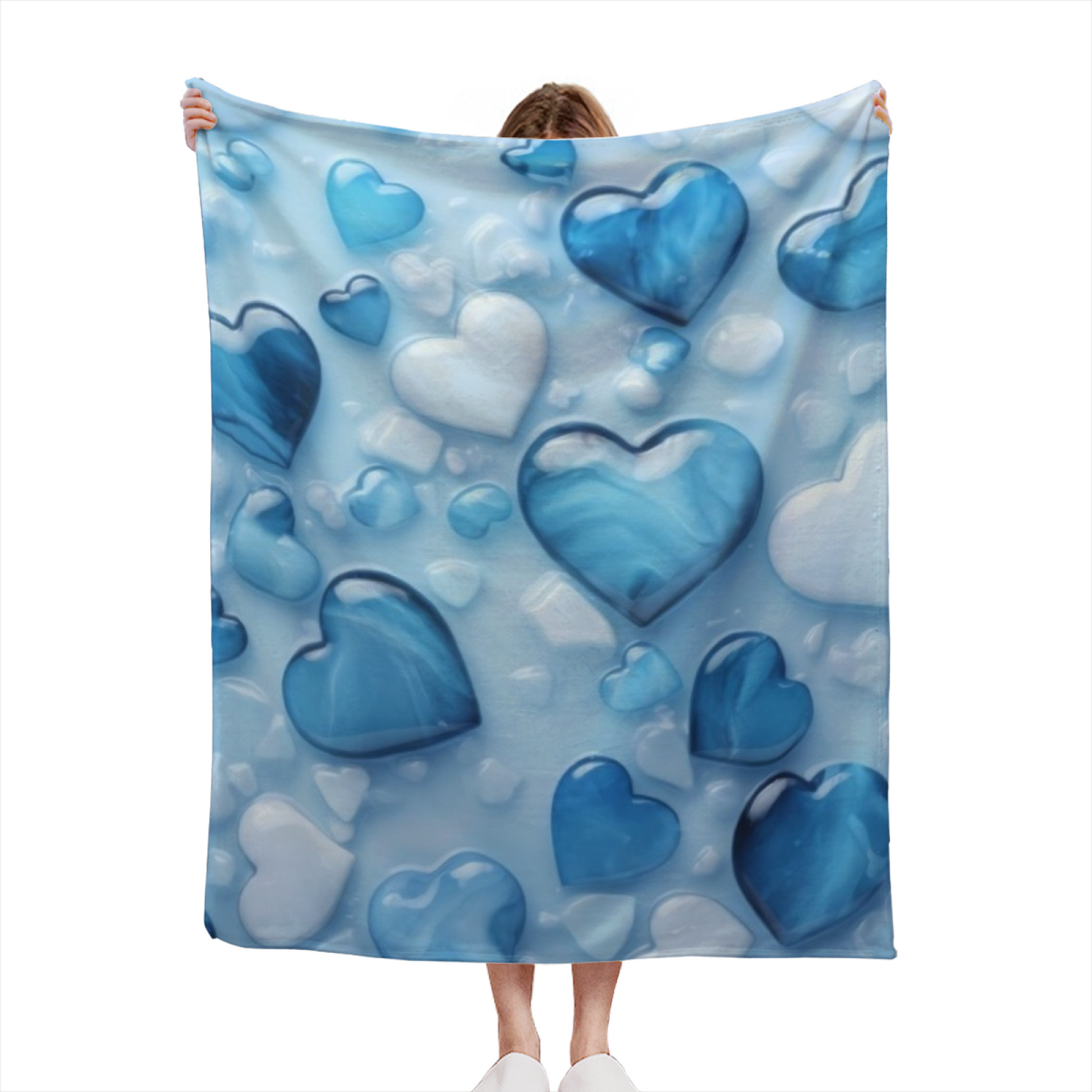 Blue Heart Flannel Throw Blanket ¨C Cute Romantic Heart Pattern