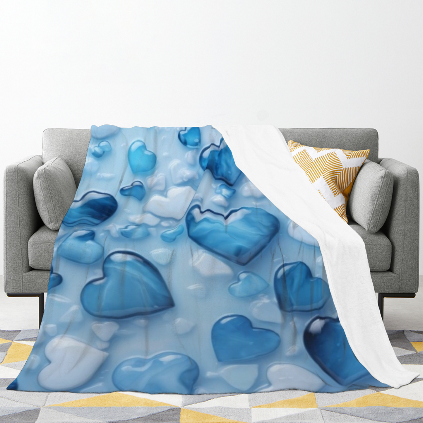 Blue Heart Flannel Throw Blanket ¨C Cute Romantic Heart Pattern