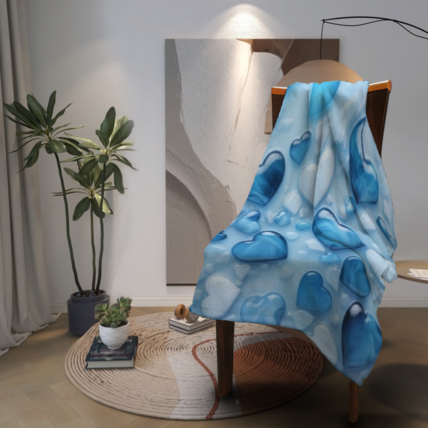 Blue Heart Flannel Throw Blanket ¨C Cute Romantic Heart Pattern