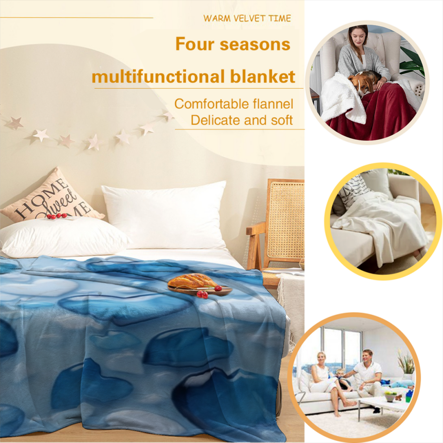Blue Heart Flannel Throw Blanket ¨C Cute Romantic Heart Pattern