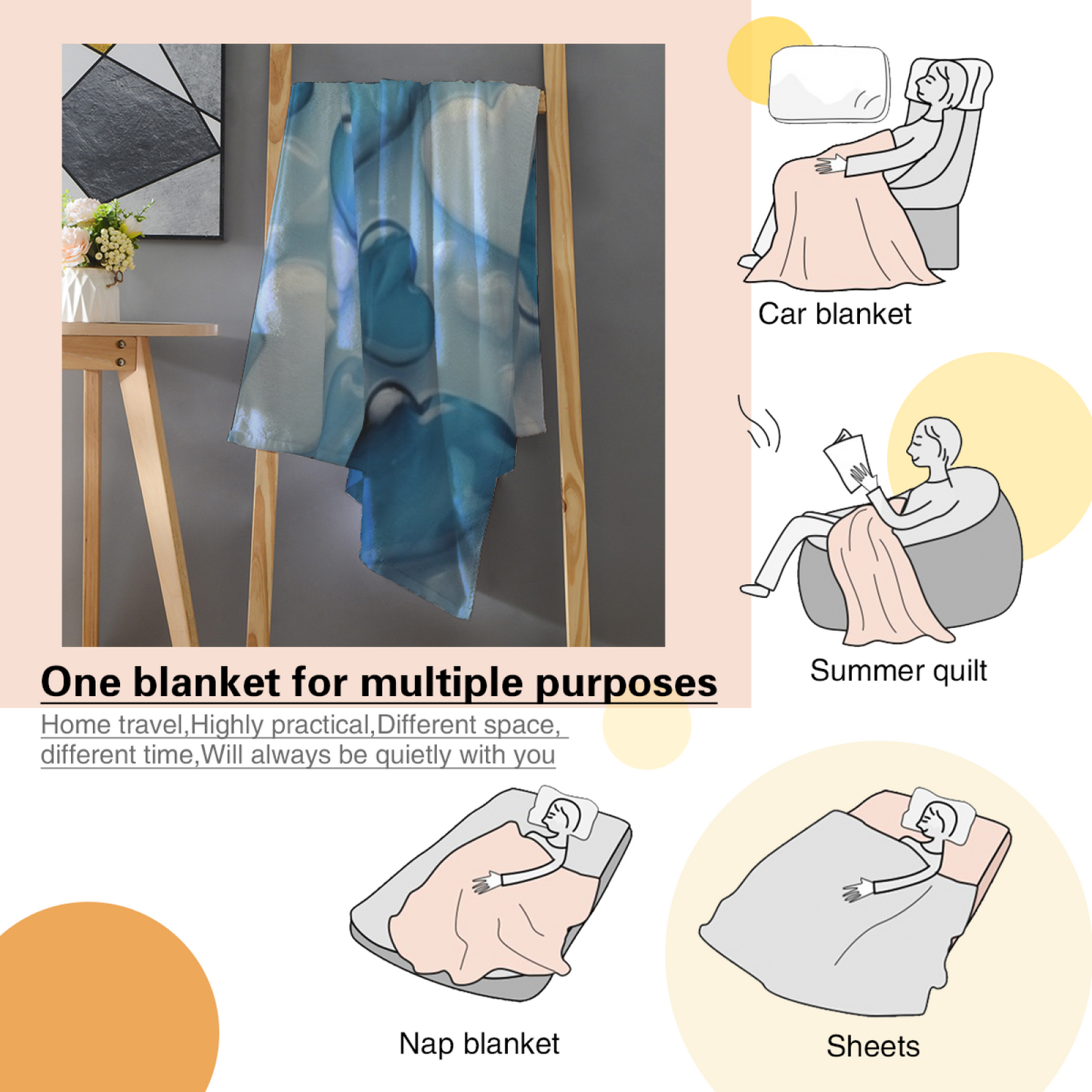 Blue Heart Flannel Throw Blanket ¨C Cute Romantic Heart Pattern