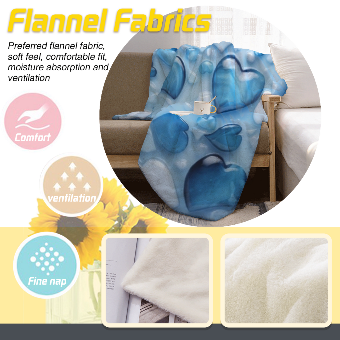 Blue Heart Flannel Throw Blanket ¨C Cute Romantic Heart Pattern