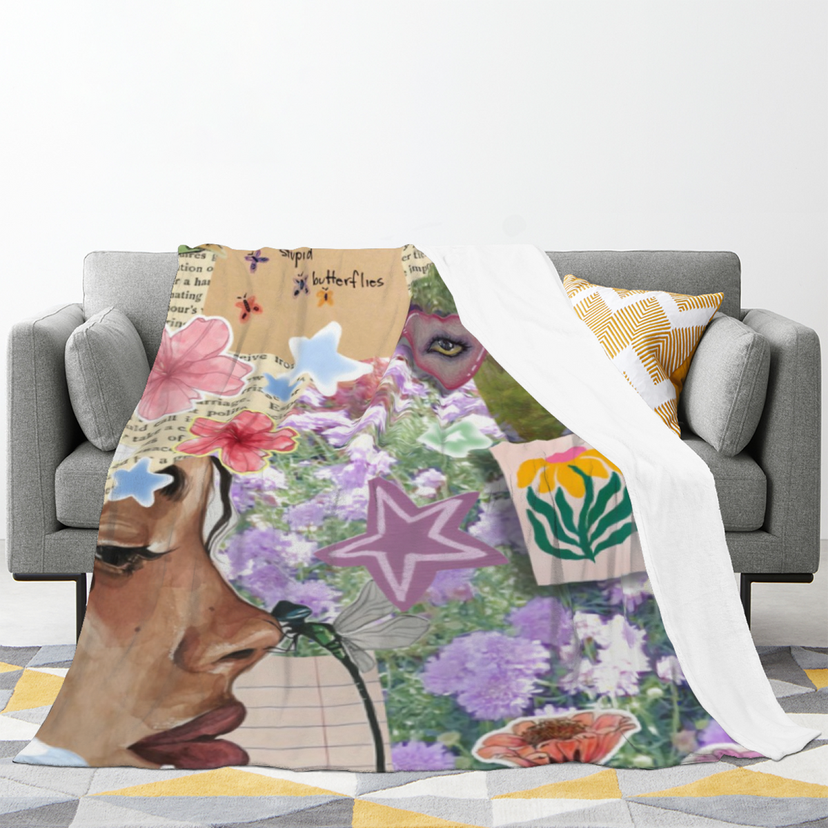 Rustic Horizon Expressive Print Cozy Flannel Bed Blanket in Soft Neutral