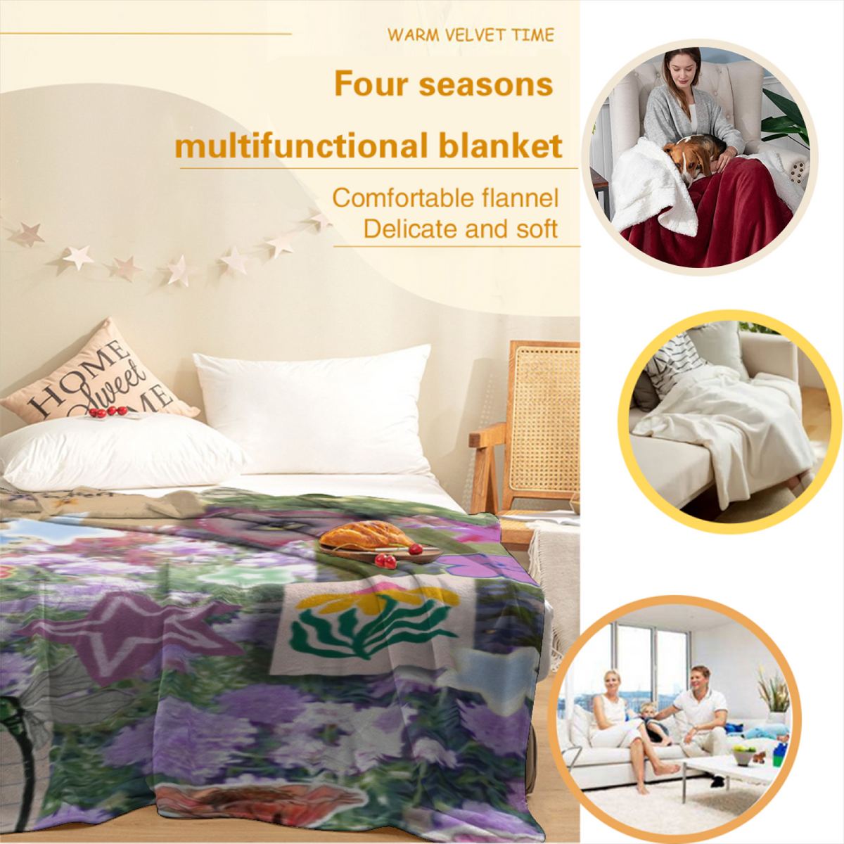 Rustic Horizon Expressive Print Cozy Flannel Bed Blanket in Soft Neutral