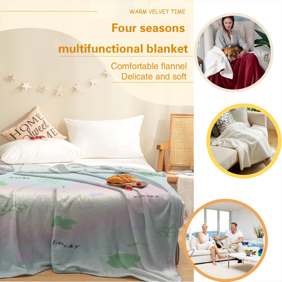 Creamy Ivory Whimsical Decor Plush Flannel Throw ¨C Hazy Mirage Edition