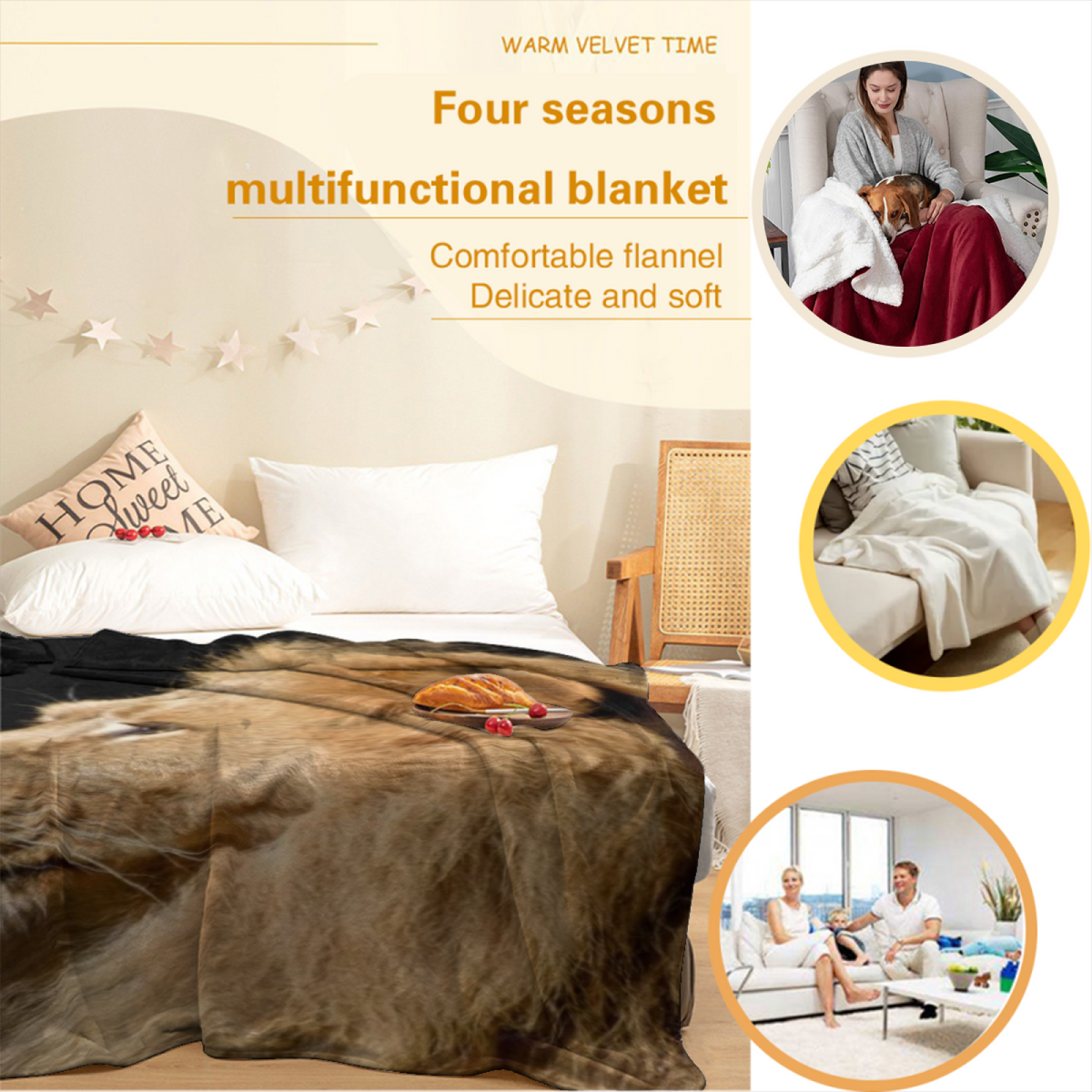 Earthy Multicolor Golden Glow Plush Flannel Throw