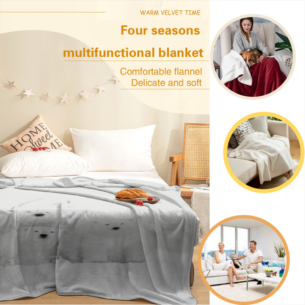 Contemporary Ivory Pebble Tapestry Cozy Flannel Bed Blanket