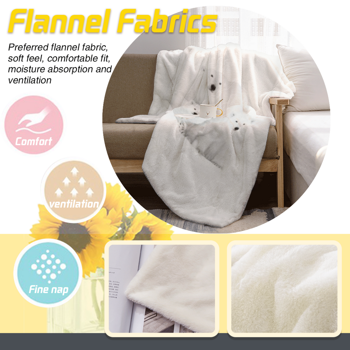 Contemporary Ivory Pebble Tapestry Cozy Flannel Bed Blanket
