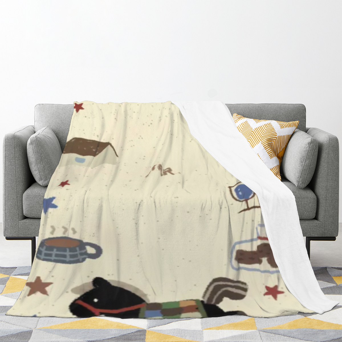 Watercolor Petal Expressive Print Flannel Sofa Throw in Dusty Lilac