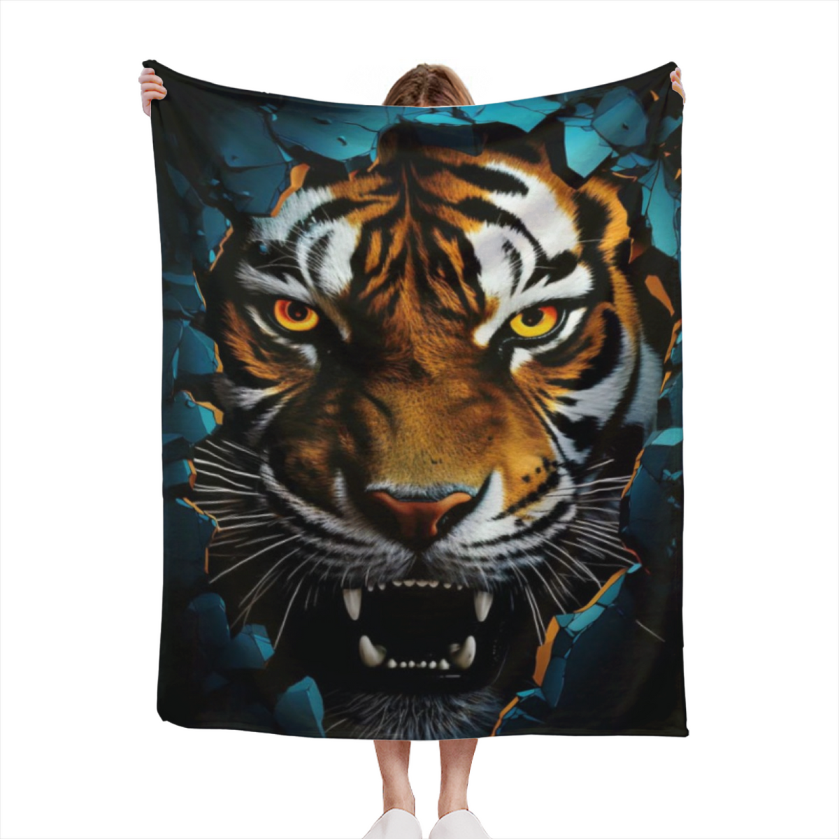 Electric Tiger Portrait Plush Flannel Throw