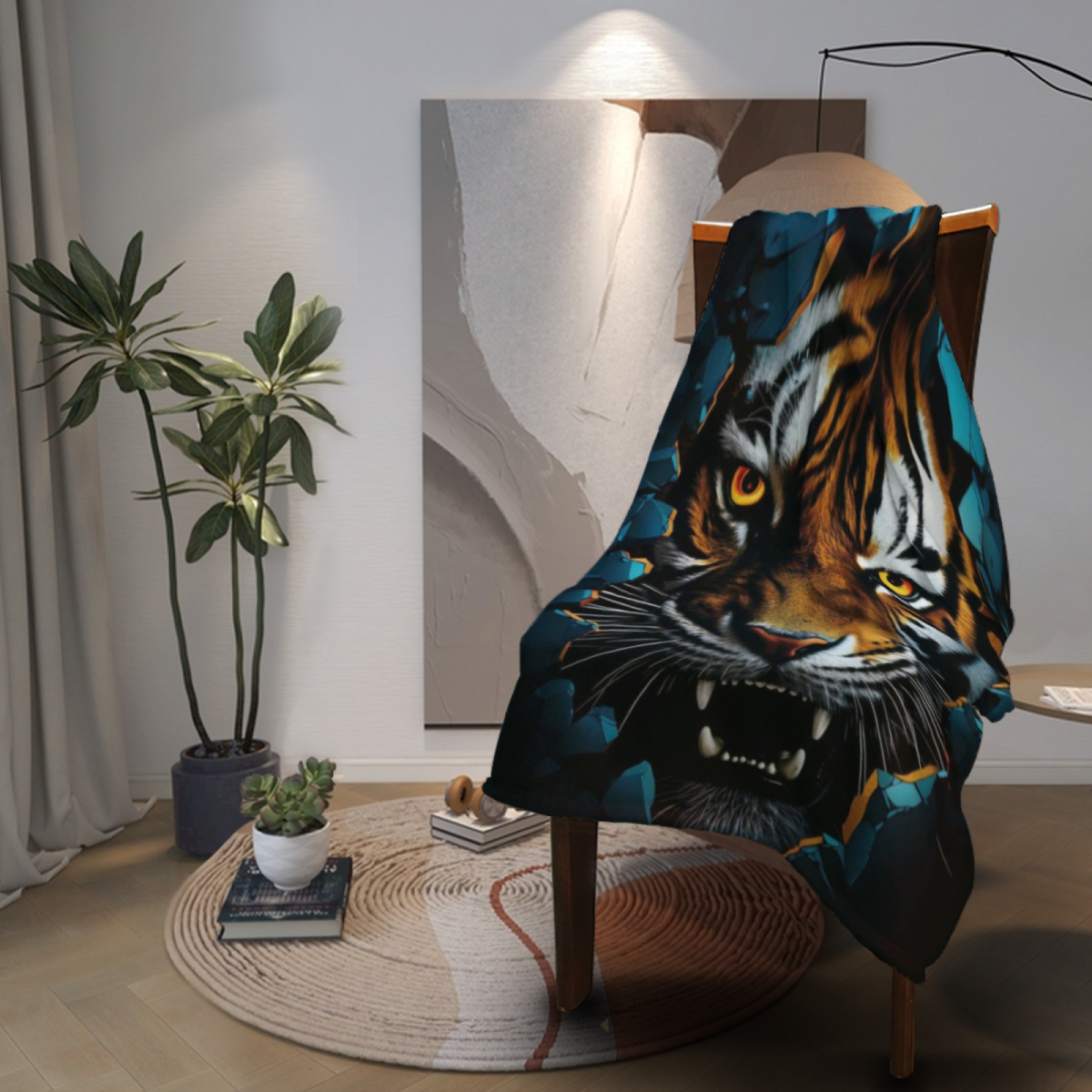 Electric Tiger Portrait Plush Flannel Throw